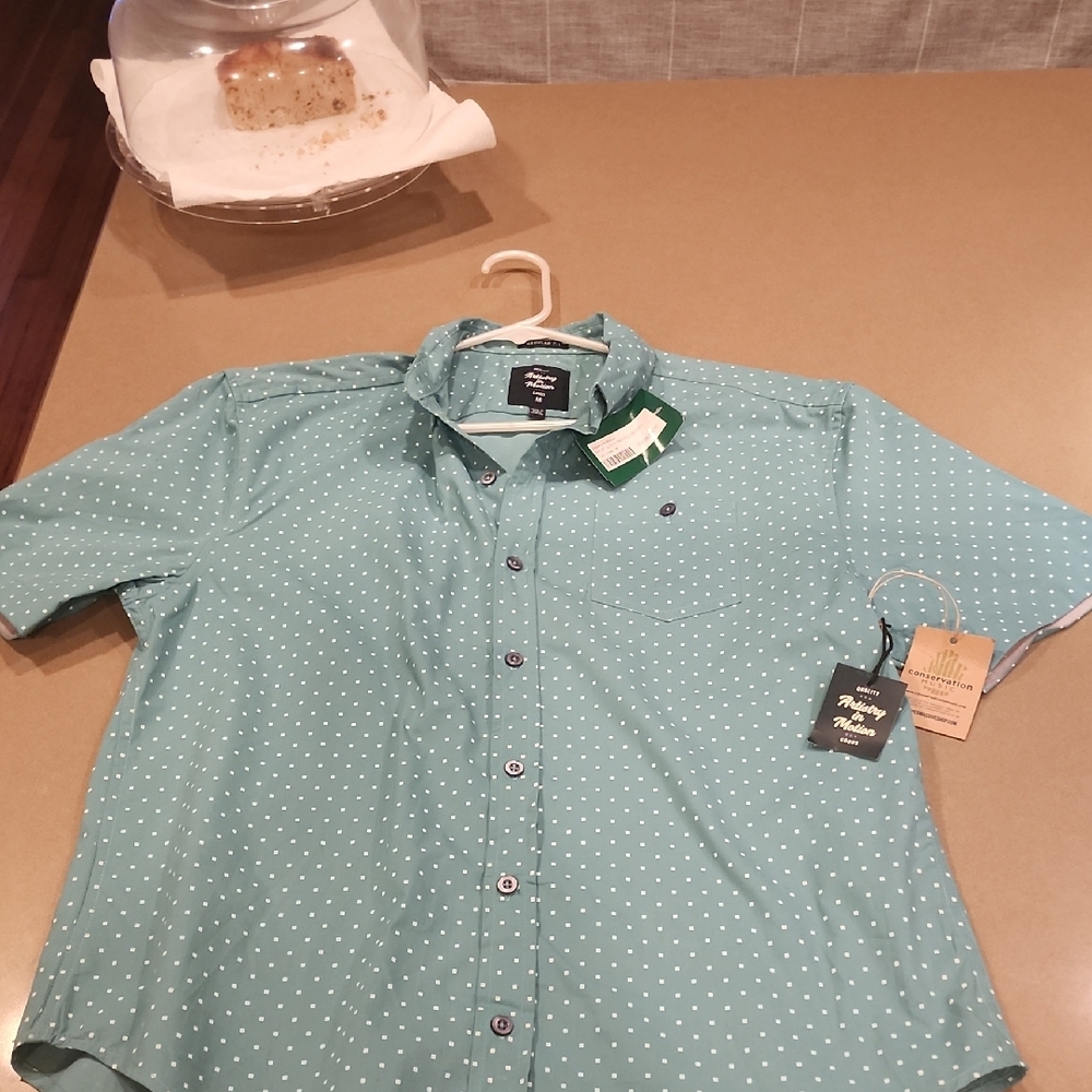 Perry Ellis Teal Polka Dot Casual Shirt